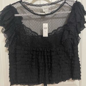 Anthropologie Black Lace Ruffle Blouse